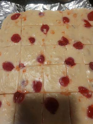 White chocolate Almond Cherry Fudge