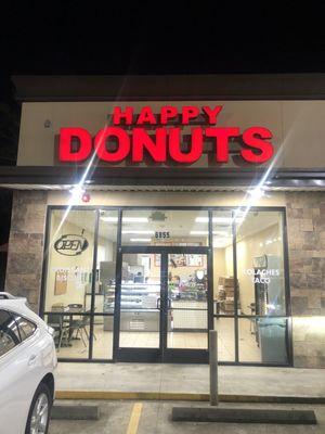 Entrance to happy donuts