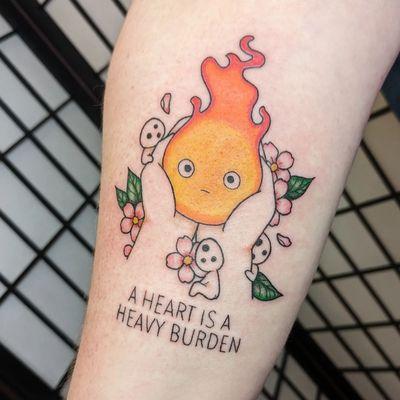 Studio Ghibli inspired Calcifer tattoo by Vivian.