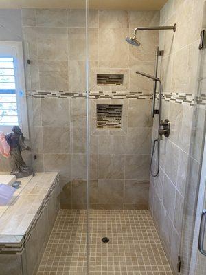 Beautiful 20 year old shower, looks brand new after i regrouted it. Contact me for grout repair!