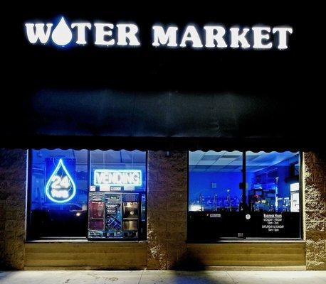 24/7 Vending Machines. Same great water as inside!