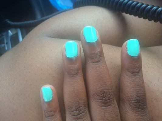 My nail after I left the salon so upset after they re did them three times