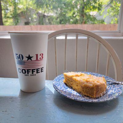 Pumpkin Scone & Americano with rustic & comfy settings at 5013 Coffee, Rockwall, TX