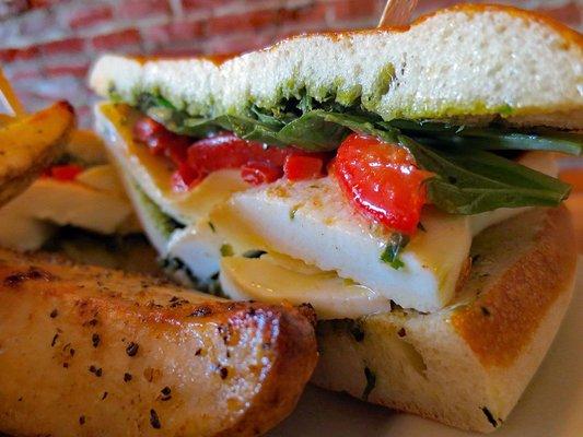 Caprese flatbread with oven roasted potato wedges