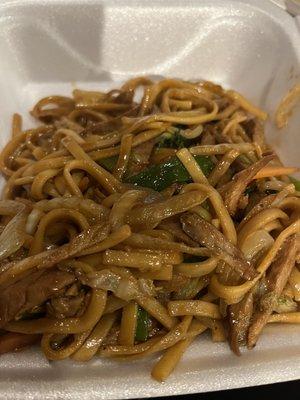 Pork Lo Mein leftovers after 2 people have eaten dinner first