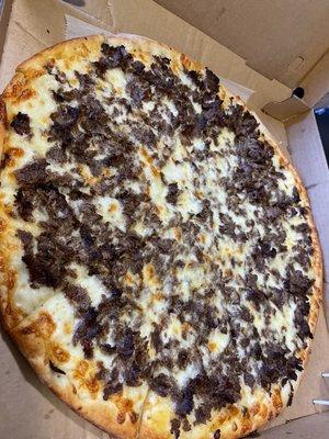 Steak and cheese pizza is amazing!