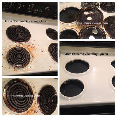 Before and after stove top cleaning