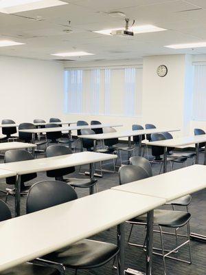 A clean classroom where students take the theory class. 6ft away is required for seating and to wear a mask.