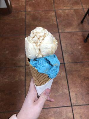 Peanut butter cup (top) and Cookie Monster (bottom) in waffle cone!!! Both so good!