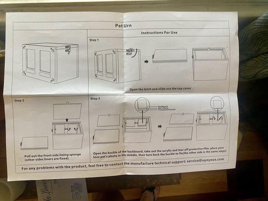 Directions regarding the box, urn.