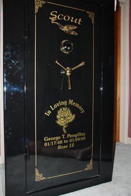 Gold Rose Decals applied to a safe.