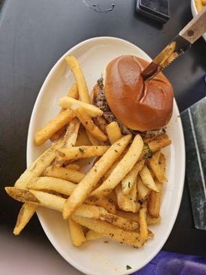 Plain cheeseburger with fries