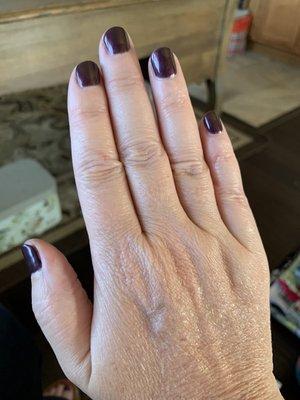 Gel Polish in Wicked Love over natural short nails