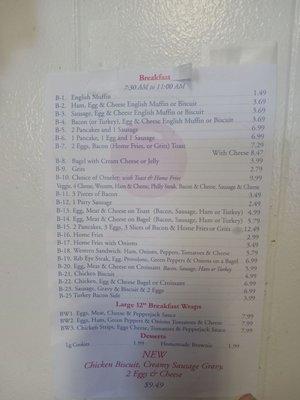 Breakfast menu