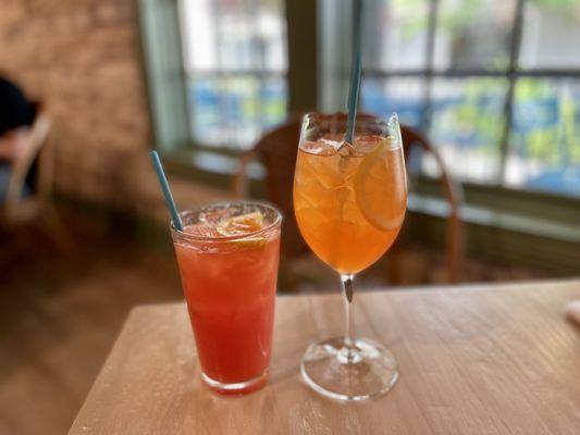 "Contessa" (Hardshore gin, Aperol, Carpano Bianco) and "Limoncello Spritz" (house-made limoncello, Aperol, prosecco)