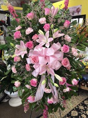 Standing spray with all pink flowers. $195.00