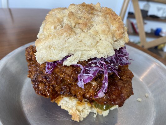 Nashville chicken biscuit sandwich