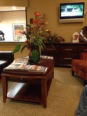 Patient waiting area and reception window.