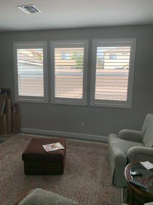 Plantation Shutters in the open position.