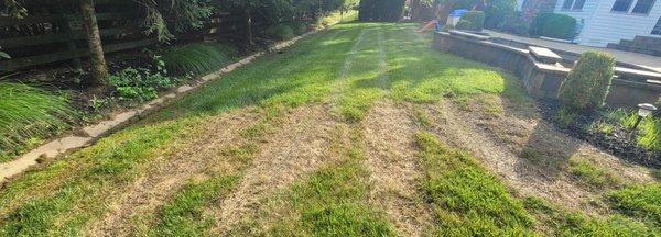 Damaged my lawn and then refused to make it right. As you can clearly see from the pictures they cut to deep on one end of the uneven yard i