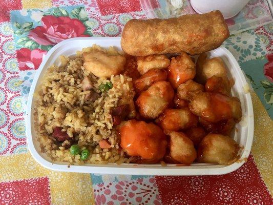 Sweet and sour chicken combination platter