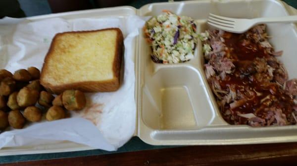 Pulled pork with cole slaw and fried okra