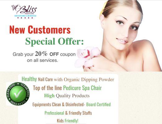 NEW customers can get 20% Off Coupon @ www.BlissNails.net