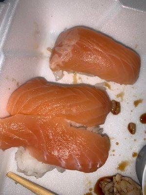 That icky spots on the salmon were hidden w ginger. Just tricky and gross and cheap.