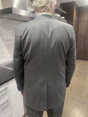 This after alteration! Was told it looked fantastic by the salesman! This is horrible and not a custom made suit!