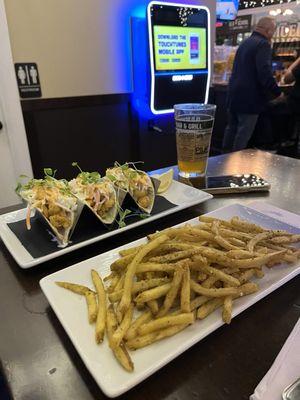 Fish, tacos and loaded garlic fries