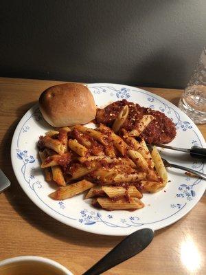 1/2 of the chicken parm dinner. Huge portions