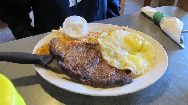 Prime rib & eggs... reasonably priced and very, very good.