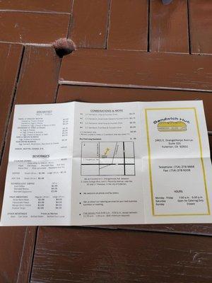 Menu as of April 2021