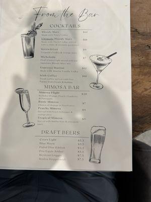 Brunch drink menu