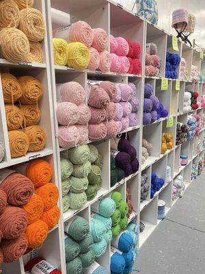 Large variety of reasonably priced yarn