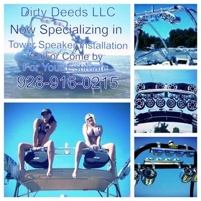 Dirty Deeds now specializes in tower speaker installation and custom sound systems.