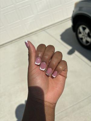 Pink powder French tip with diamonds