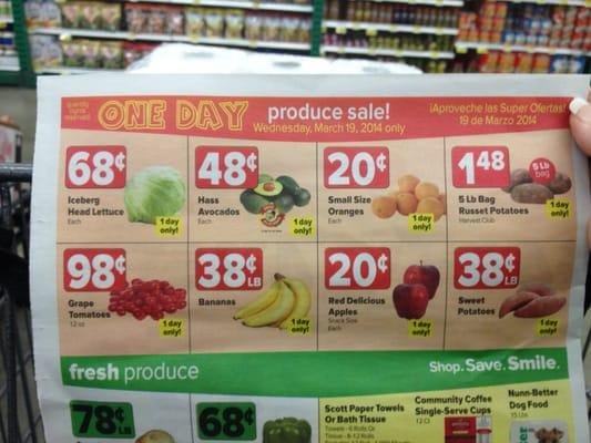 Good sale today in produce! Today only!