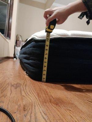 Edge of the mattress is about five inches lower than the middle