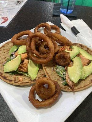 Salmon Pita Wrap w/onion rings