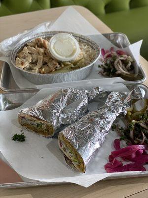 Falafel Sandwich and Chicken Shawarma Platter