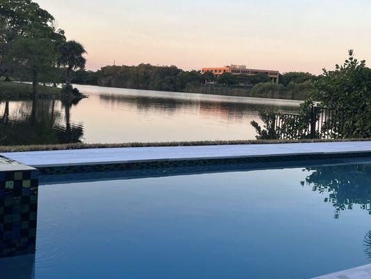 View from house across pool to lake