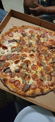 Pepperoni, sausage, and mushrooms.