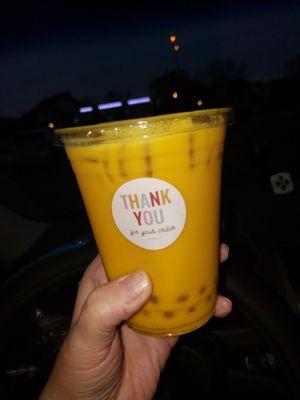 Mango with passion fruit popping bubble tea