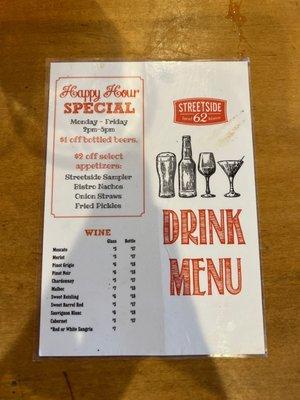 Drink menu