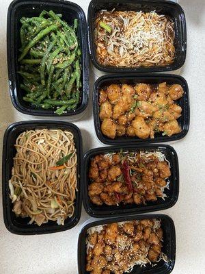 Mongolian Beef, Orange Chicken, General Tso's Chicken  Green beans, Chicken Chow Mein, Sesame chicken