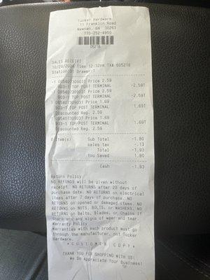 The receipt after she fixed it.