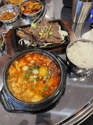 Soft tofu soup and galbi combo