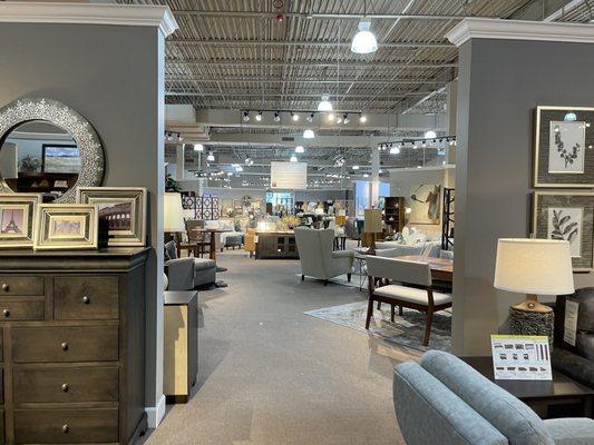 The showroom, facing toward the front of the store from the back wall.