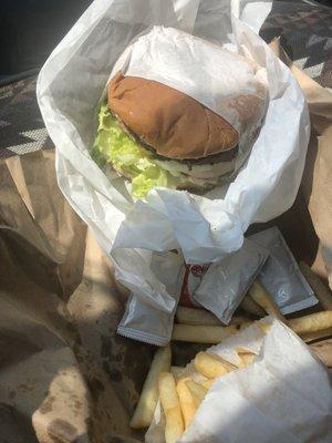 Double burger with fries